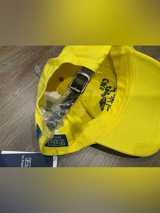 NWT Polo Ralph Lauren COTE d'AZUR HAT Lthr Strapback LONG BRIM Cap YELLOW Adult - Picture 5 of 6